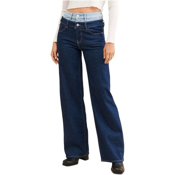 |EUC| NCE x WARP & WEFT Double Vision Stacked Wide Leg Jeans - Picture 1 of 4